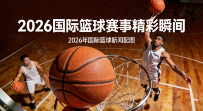 2026年国际篮球新闻配图，深棕色背景上的篮球场景图案